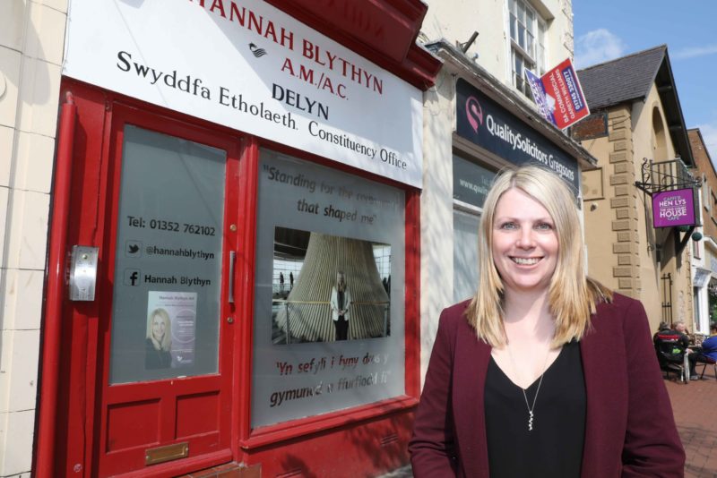 Hannah pictured outside her constituency office in the centre of Flint.